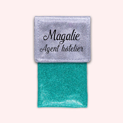 Two-tone pouch with silver glitter flap
