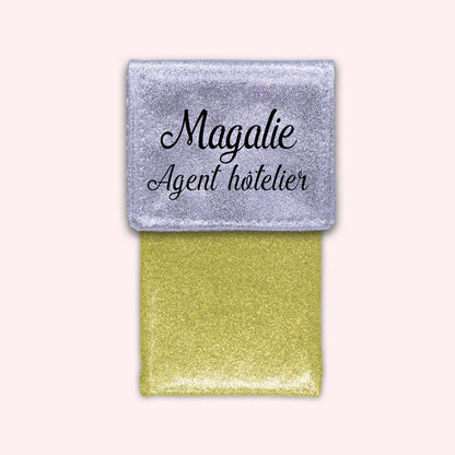 Two-tone pouch with silver glitter flap