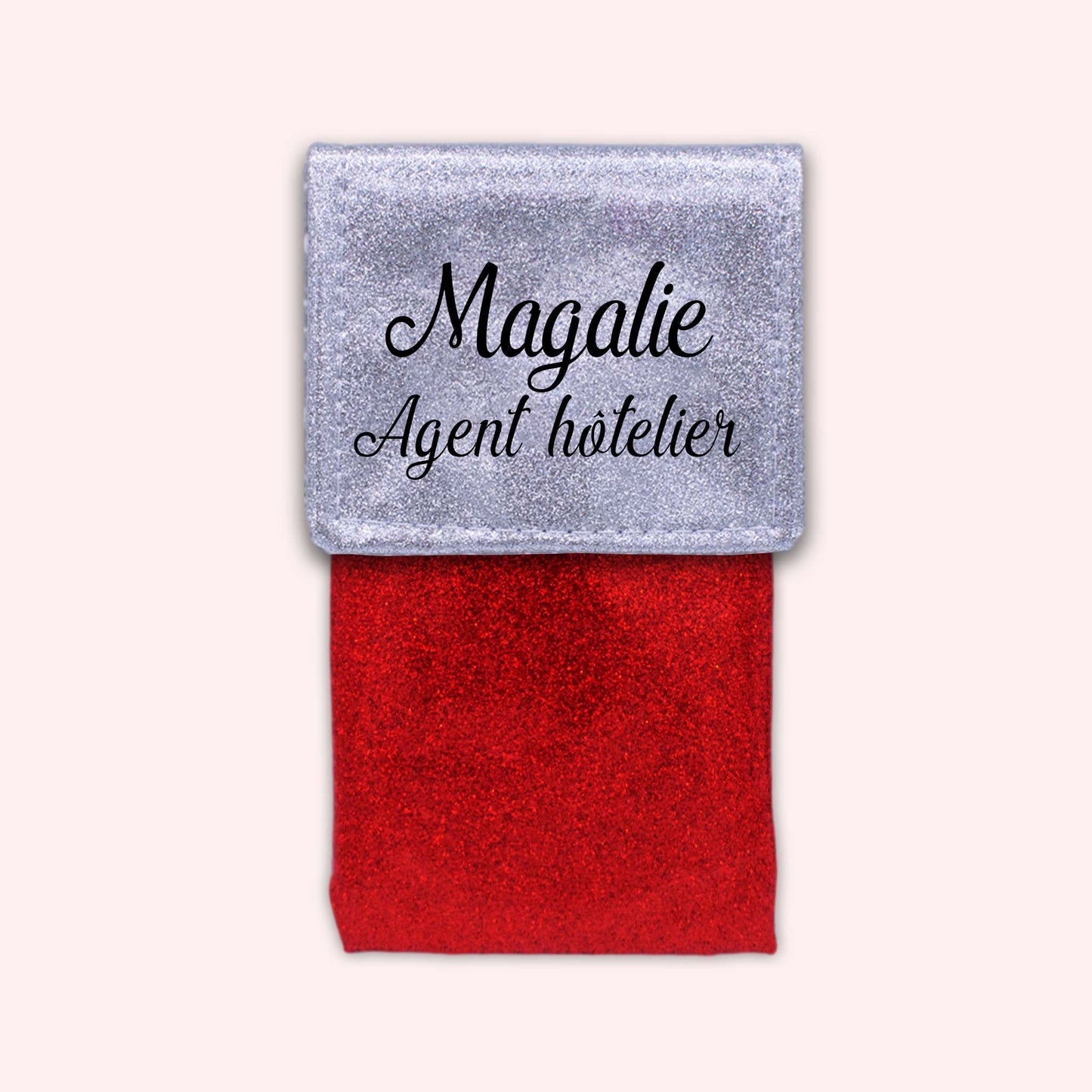 Two-tone pouch with silver glitter flap