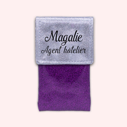 Two-tone pouch with silver glitter flap