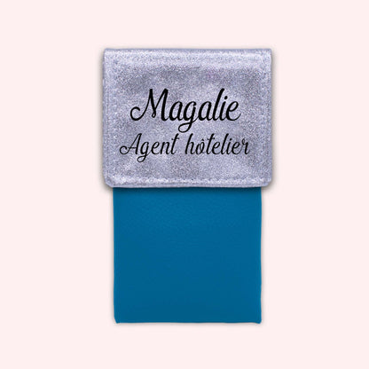 Two-tone pouch with silver glitter flap
