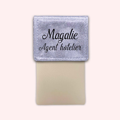 Two-tone pouch with silver glitter flap