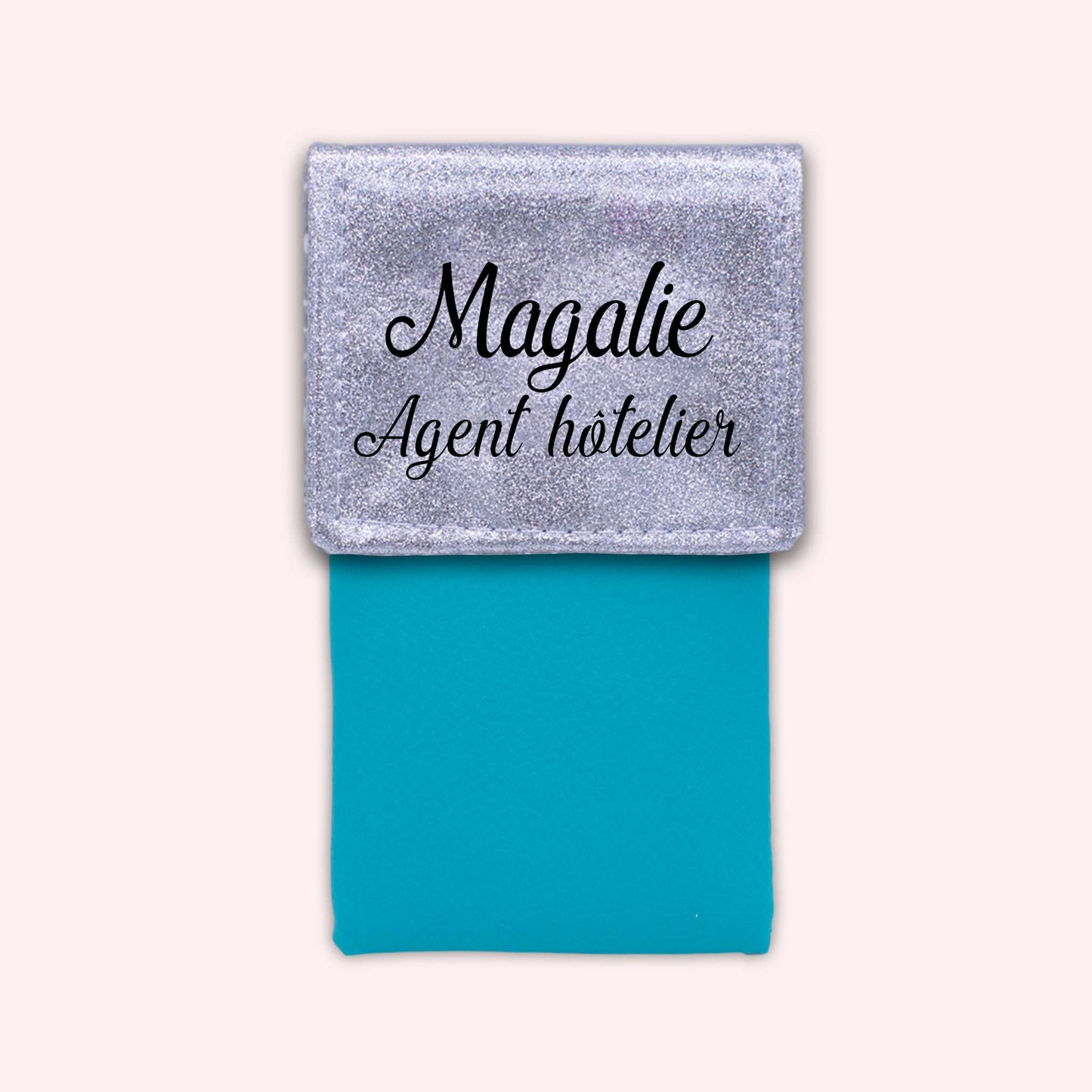 Two-tone pouch with silver glitter flap