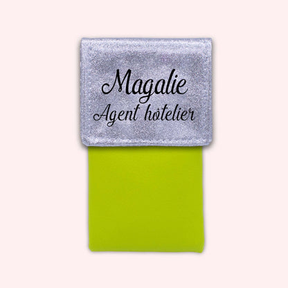 Two-tone pouch with silver glitter flap