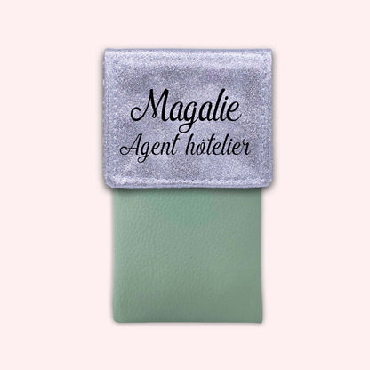 Two-tone pouch with silver glitter flap
