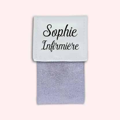 Two-tone pouch with white glitter flap