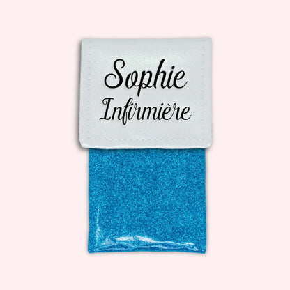 Two-tone pouch with white glitter flap