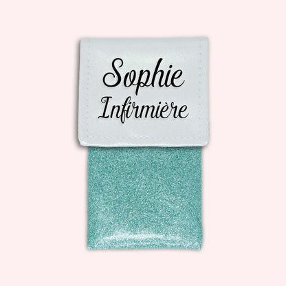 Two-tone pouch with white glitter flap