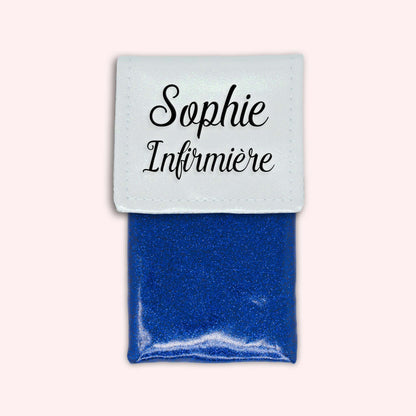 Two-tone pouch with white glitter flap