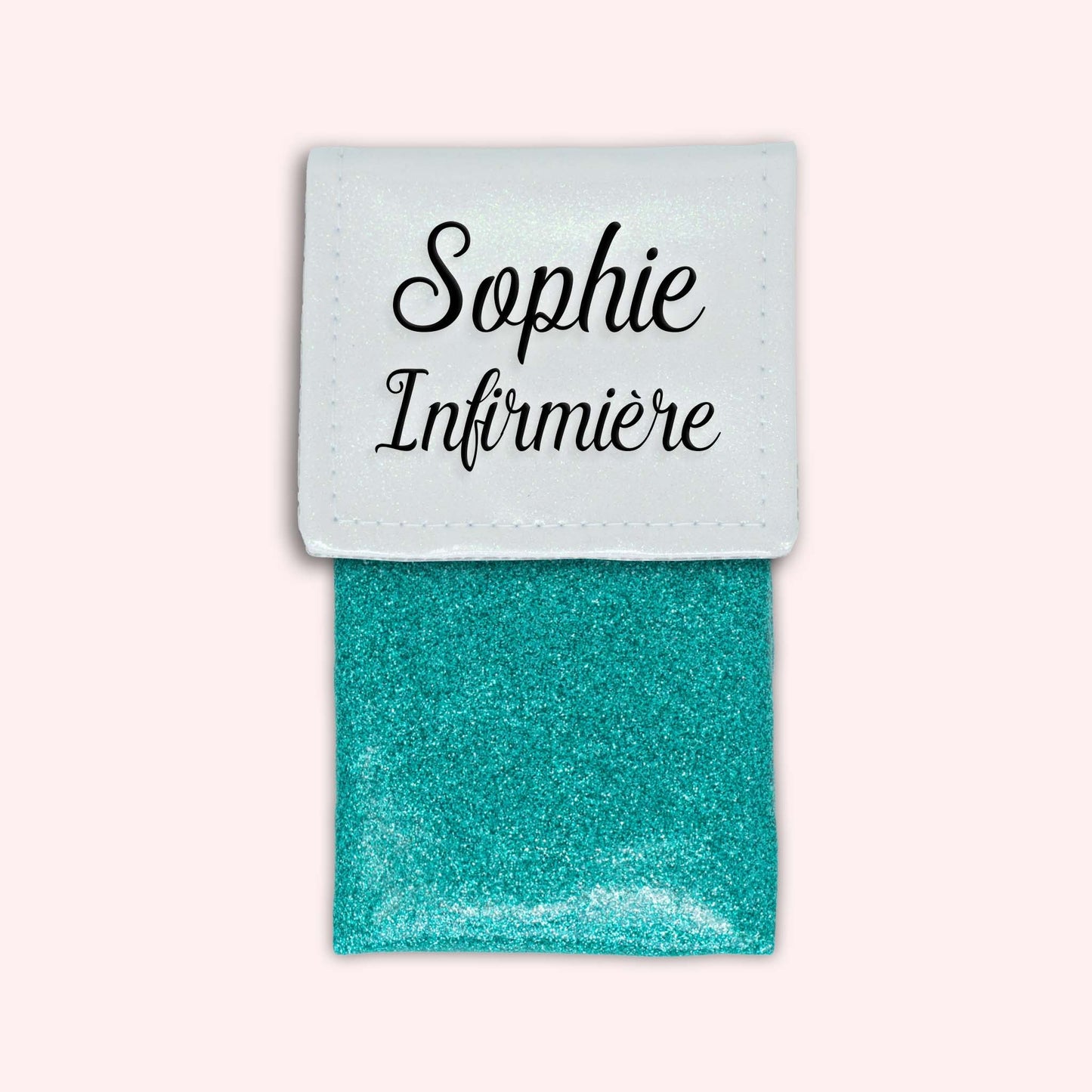 Two-tone pouch with white glitter flap