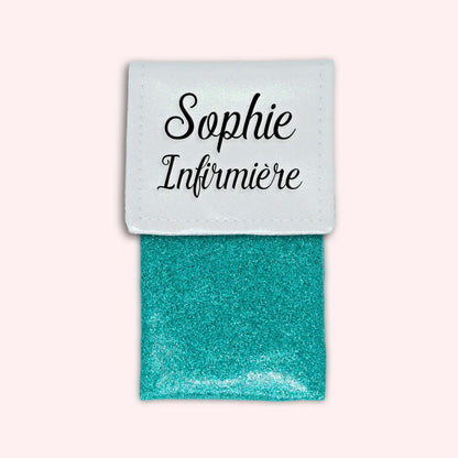 Two-tone pouch with white glitter flap