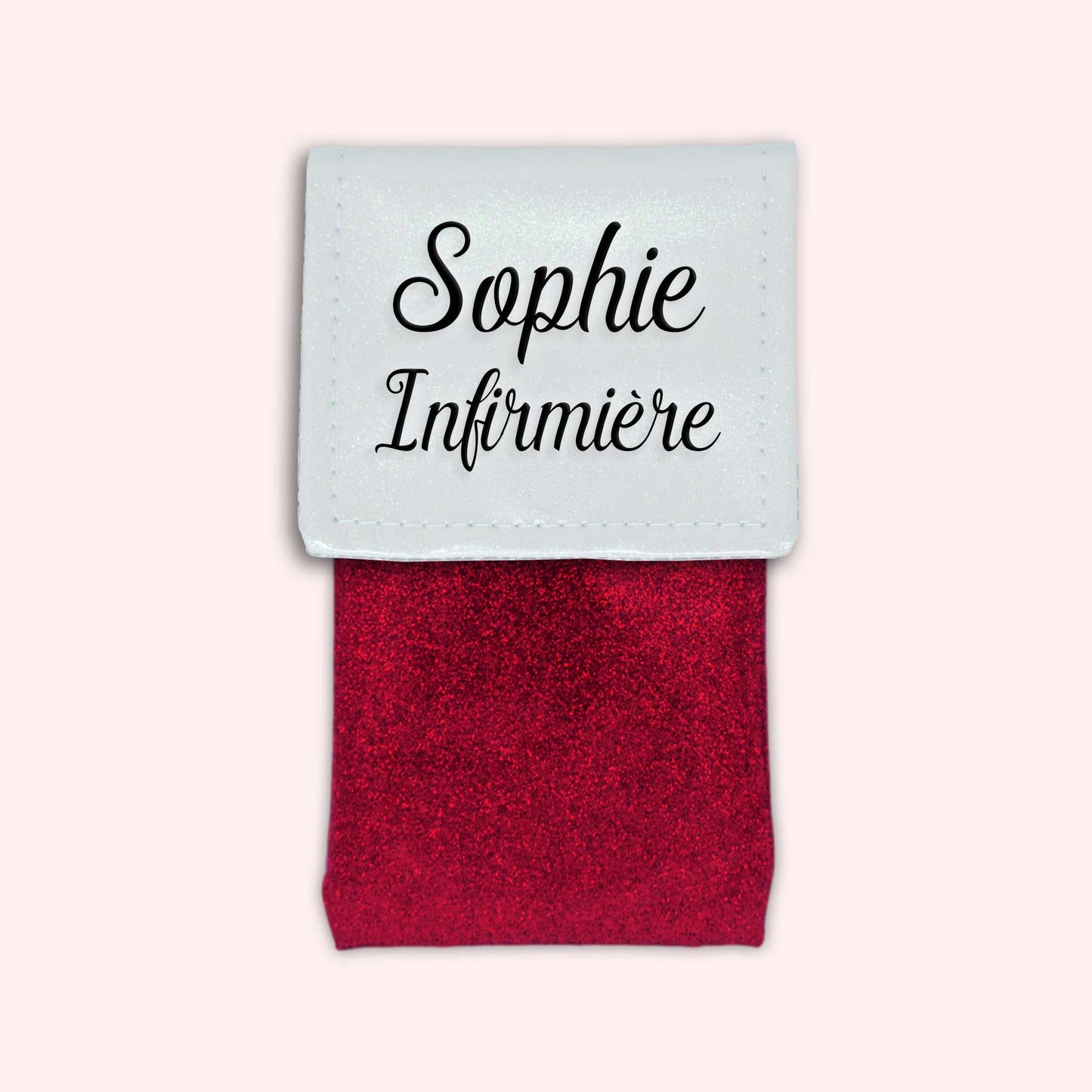 Two-tone pouch with white glitter flap