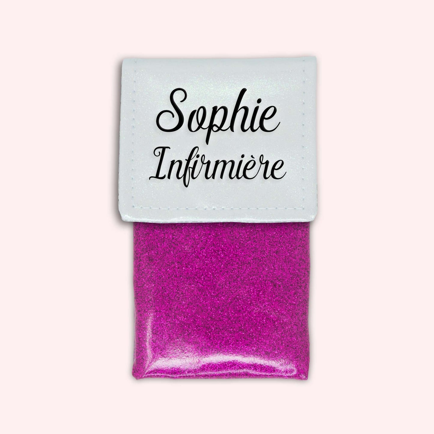 Two-tone pouch with white glitter flap