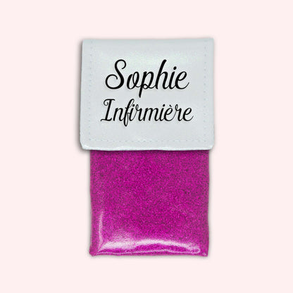 Two-tone pouch with white glitter flap