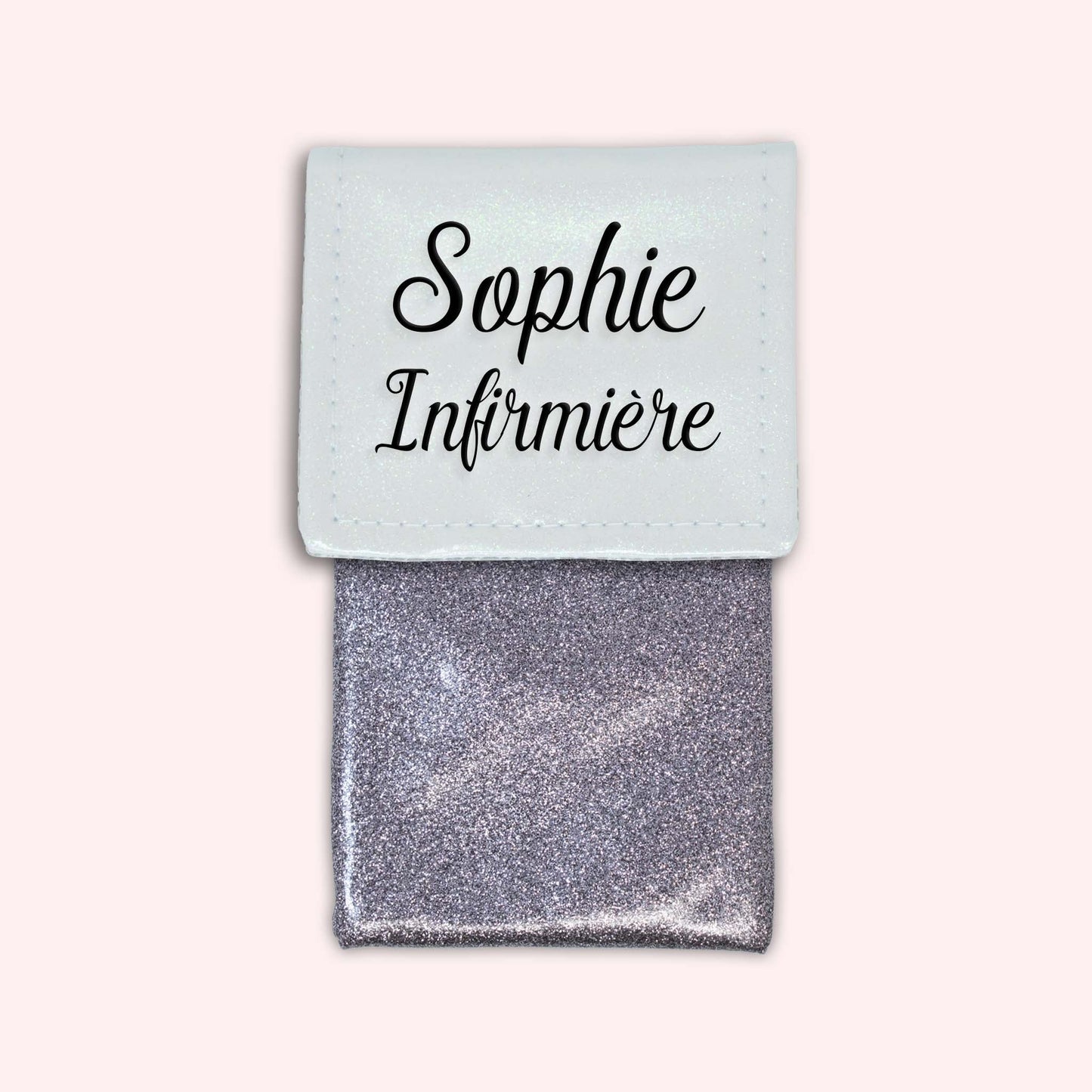 Two-tone pouch with white glitter flap