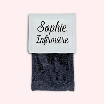Two-tone pouch with white glitter flap