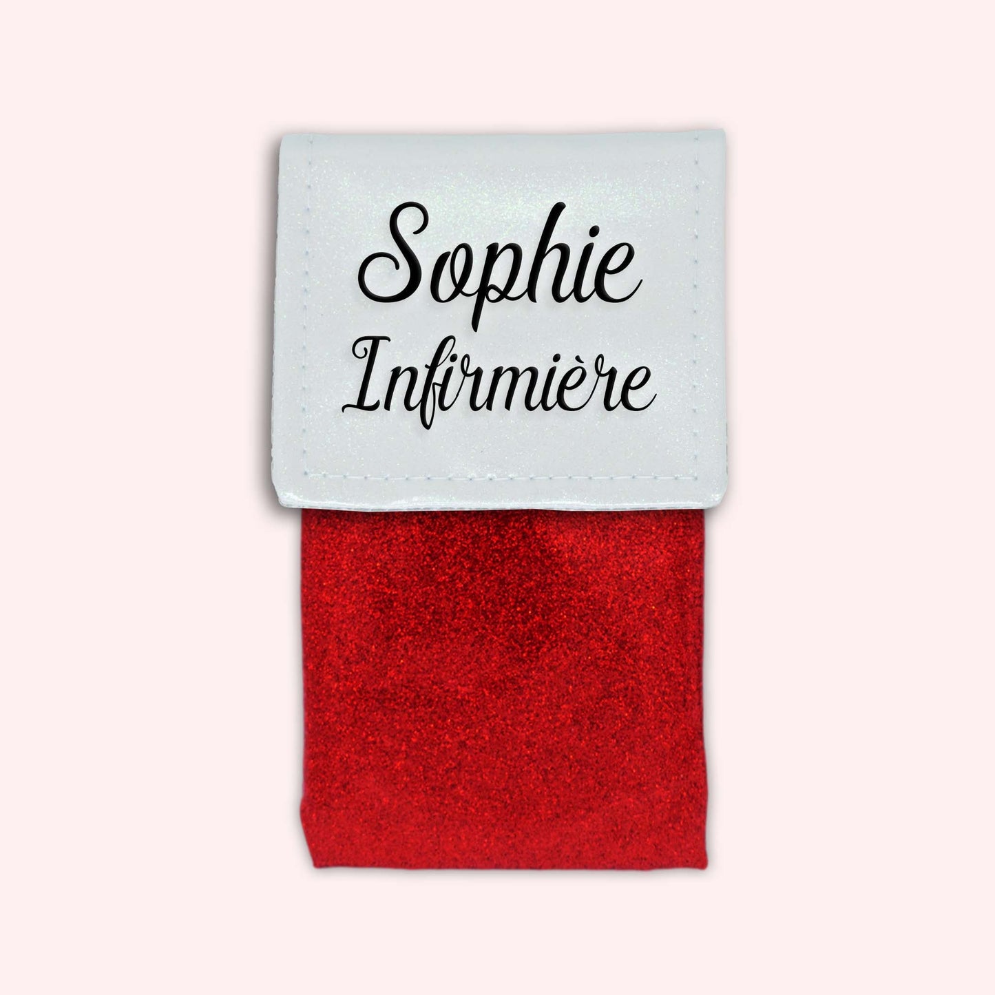 Two-tone pouch with white glitter flap