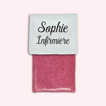 Two-tone pouch with white glitter flap