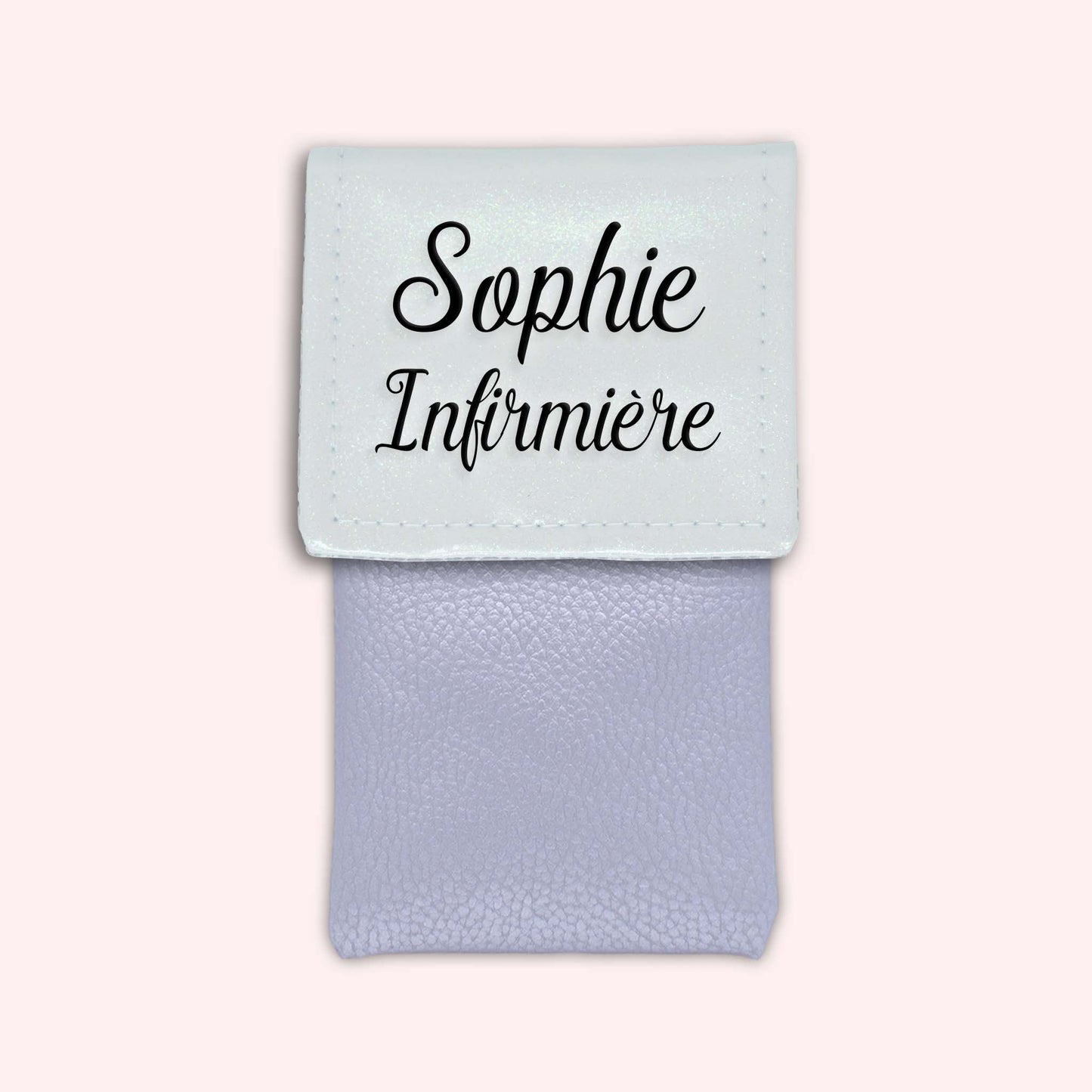 Two-tone pouch with white glitter flap
