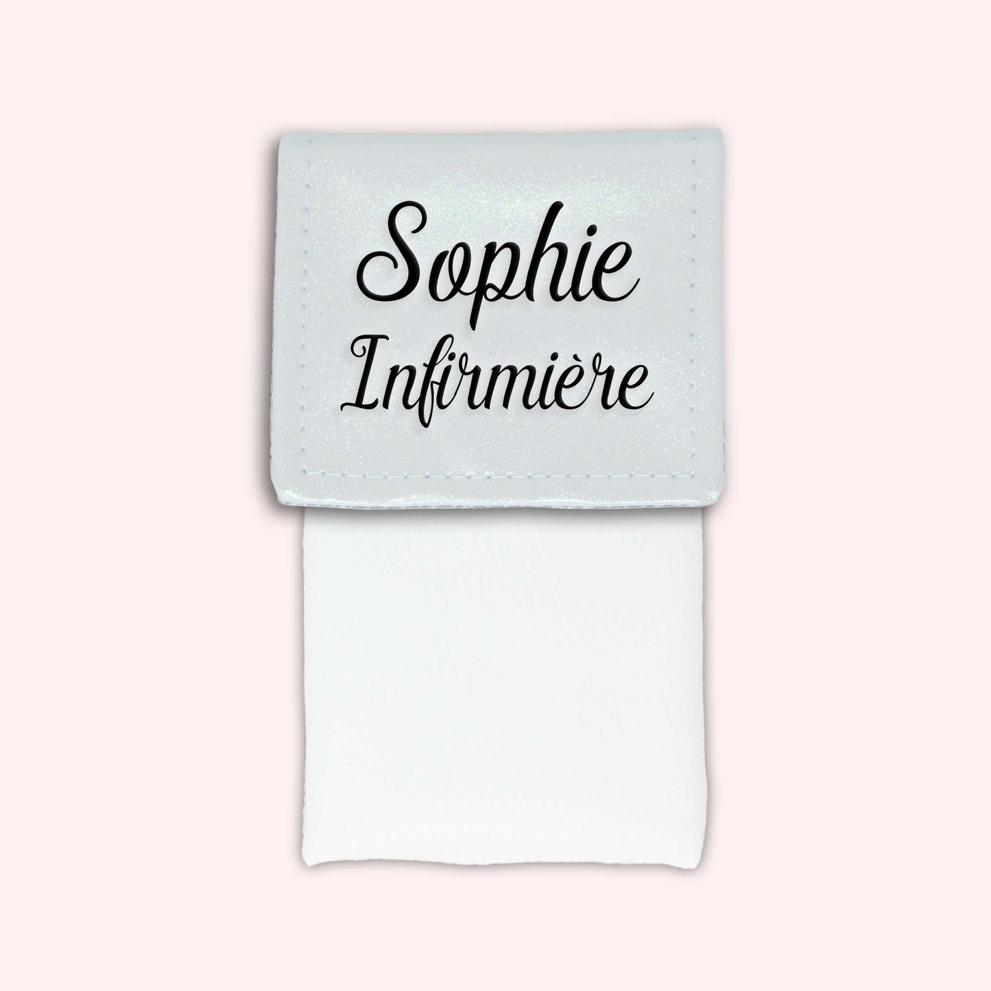 Two-tone pouch with white glitter flap
