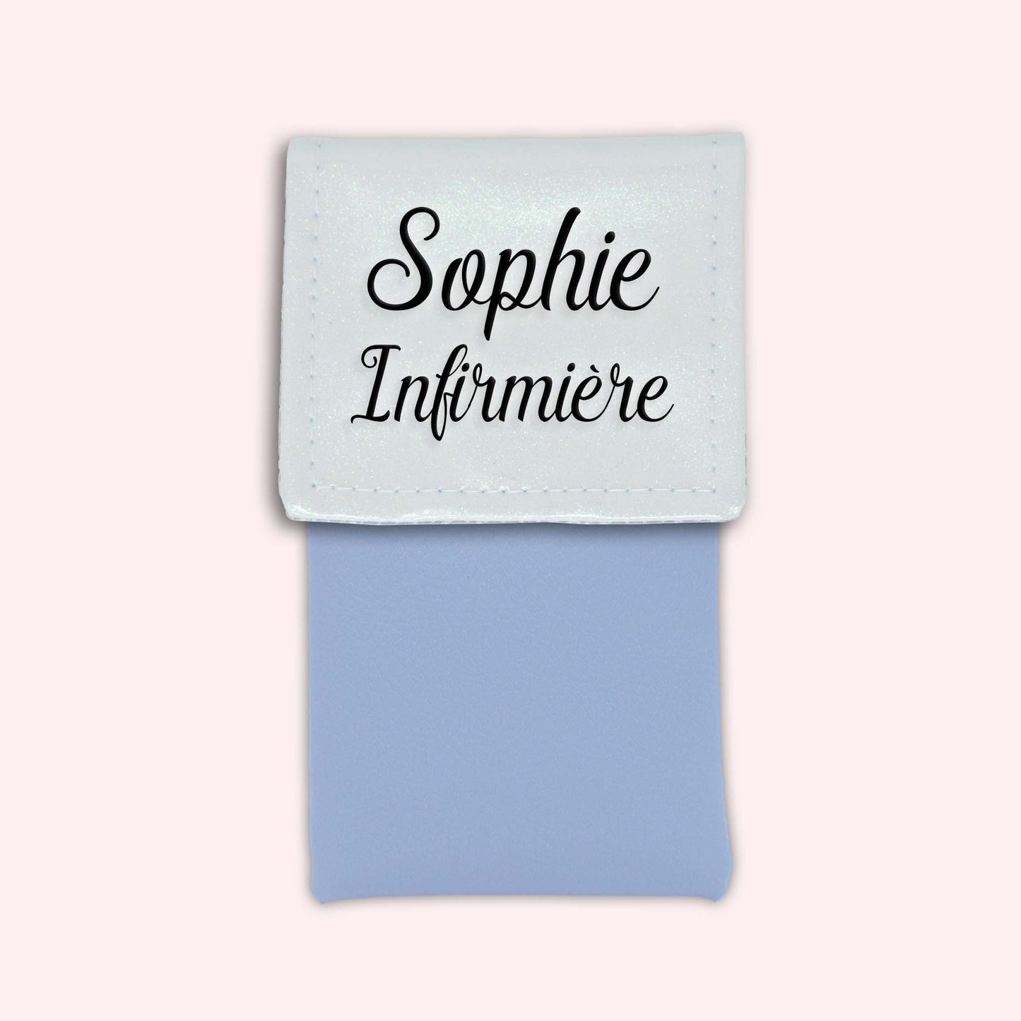 Two-tone pouch with white glitter flap