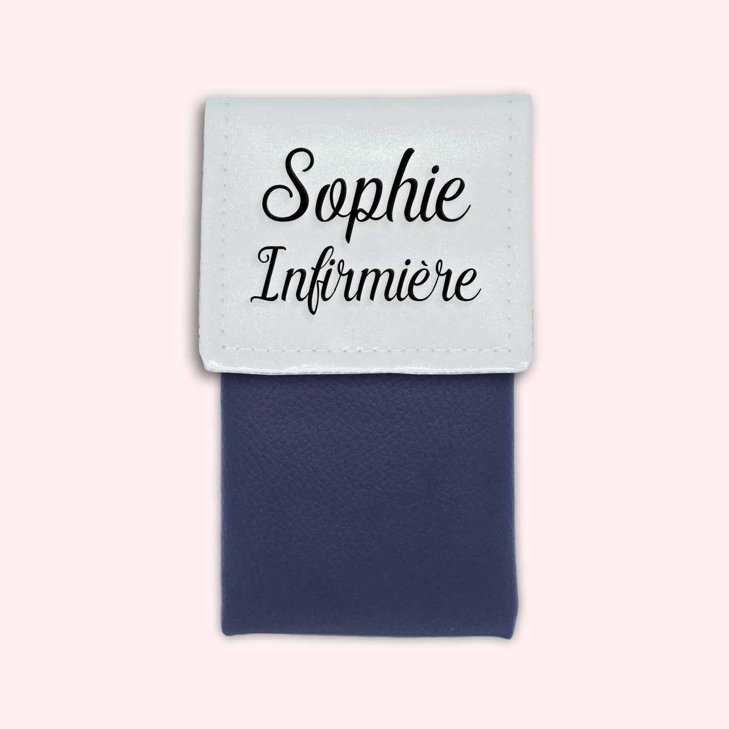 Two-tone pouch with white glitter flap
