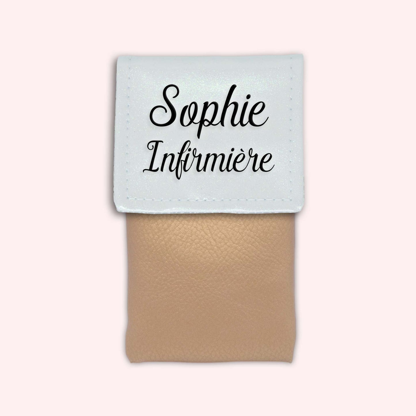 Two-tone pouch with white glitter flap