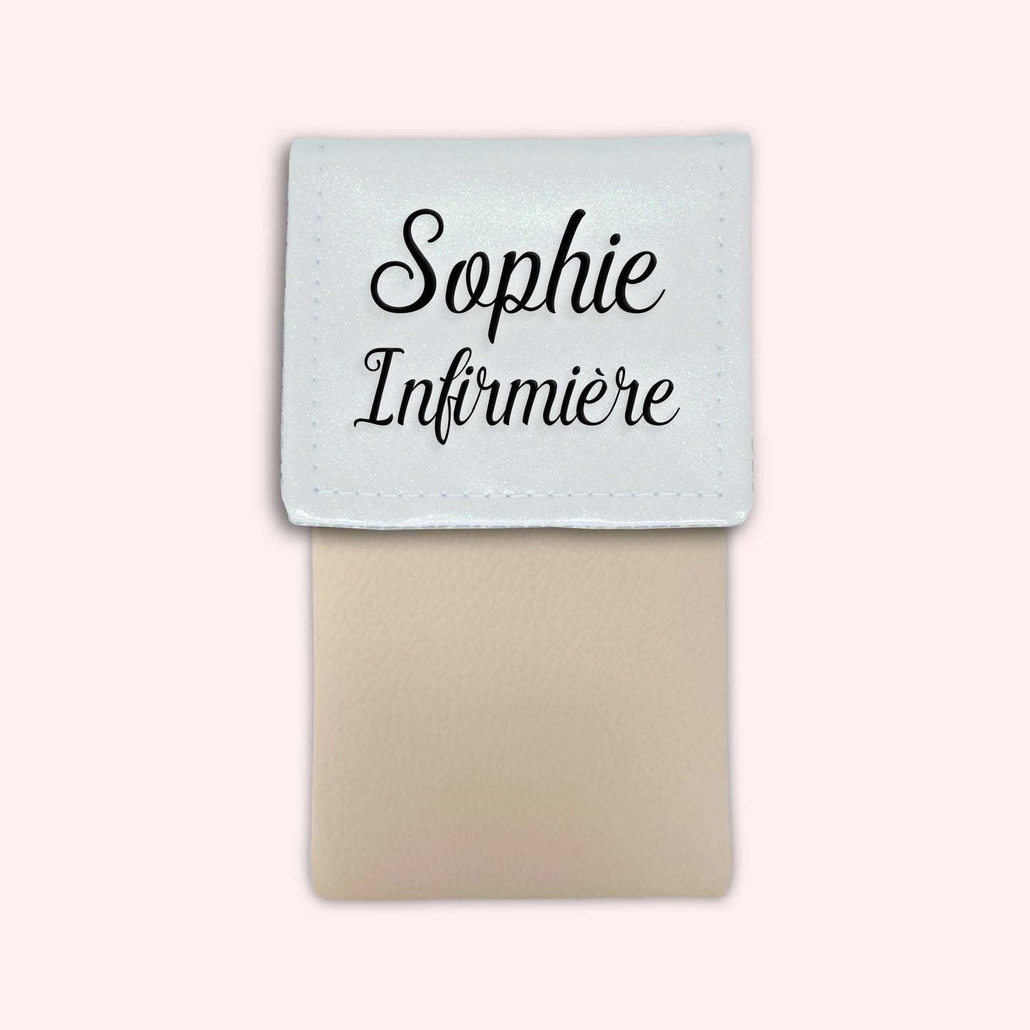 Two-tone pouch with white glitter flap