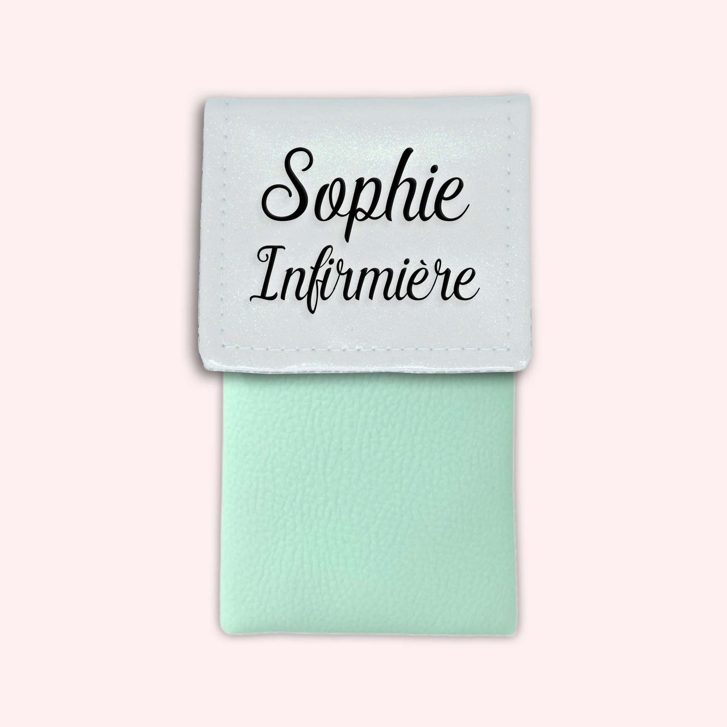 Two-tone pouch with white glitter flap