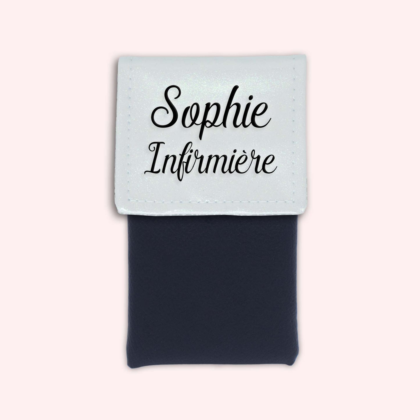 Two-tone pouch with white glitter flap