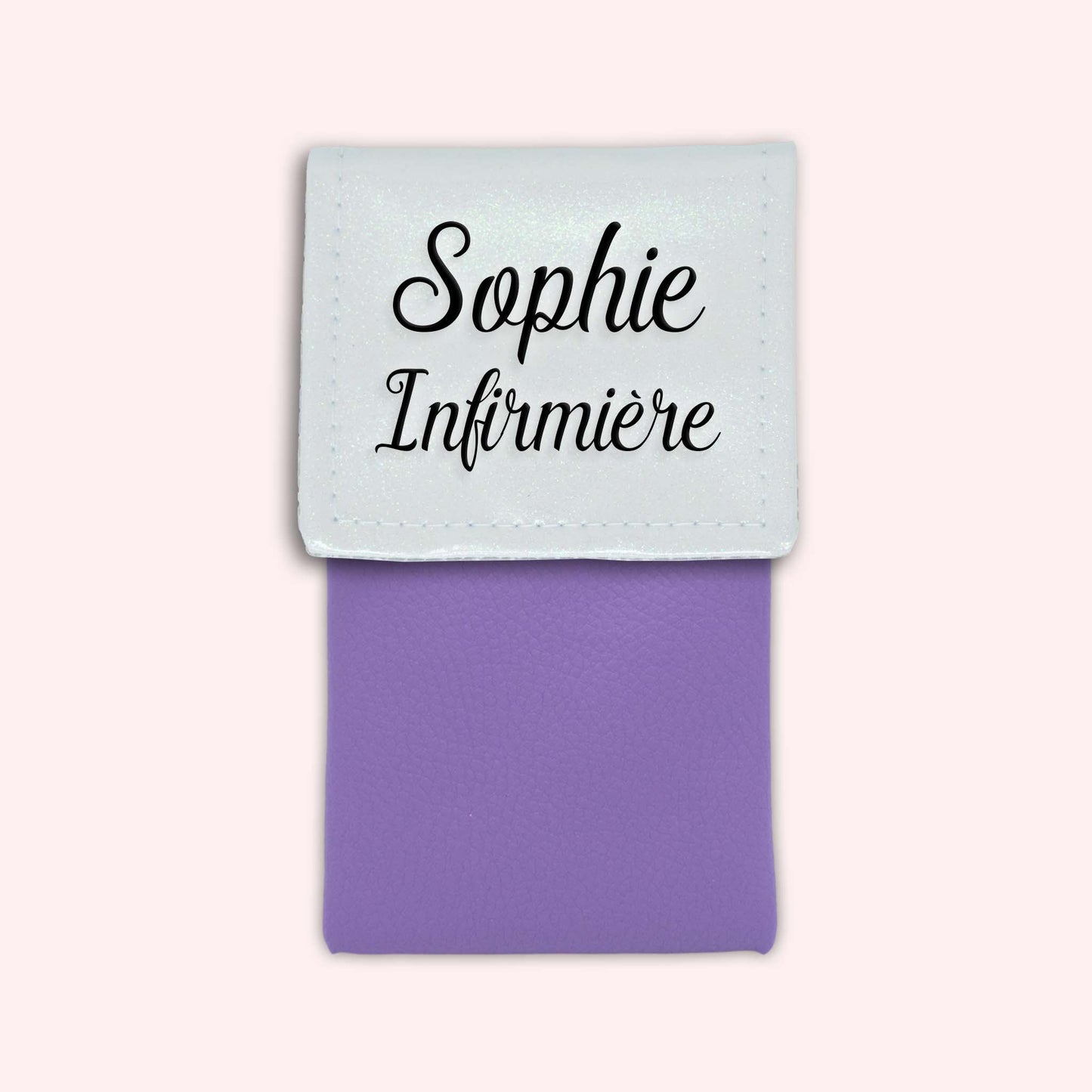 Two-tone pouch with white glitter flap