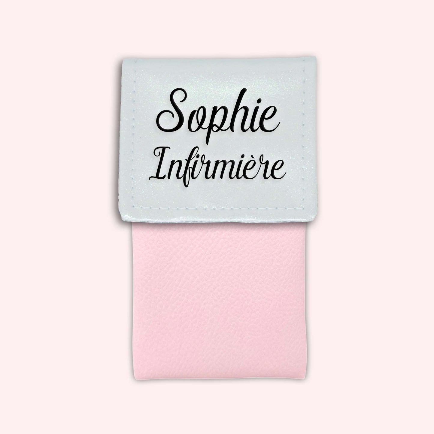 Two-tone pouch with white glitter flap