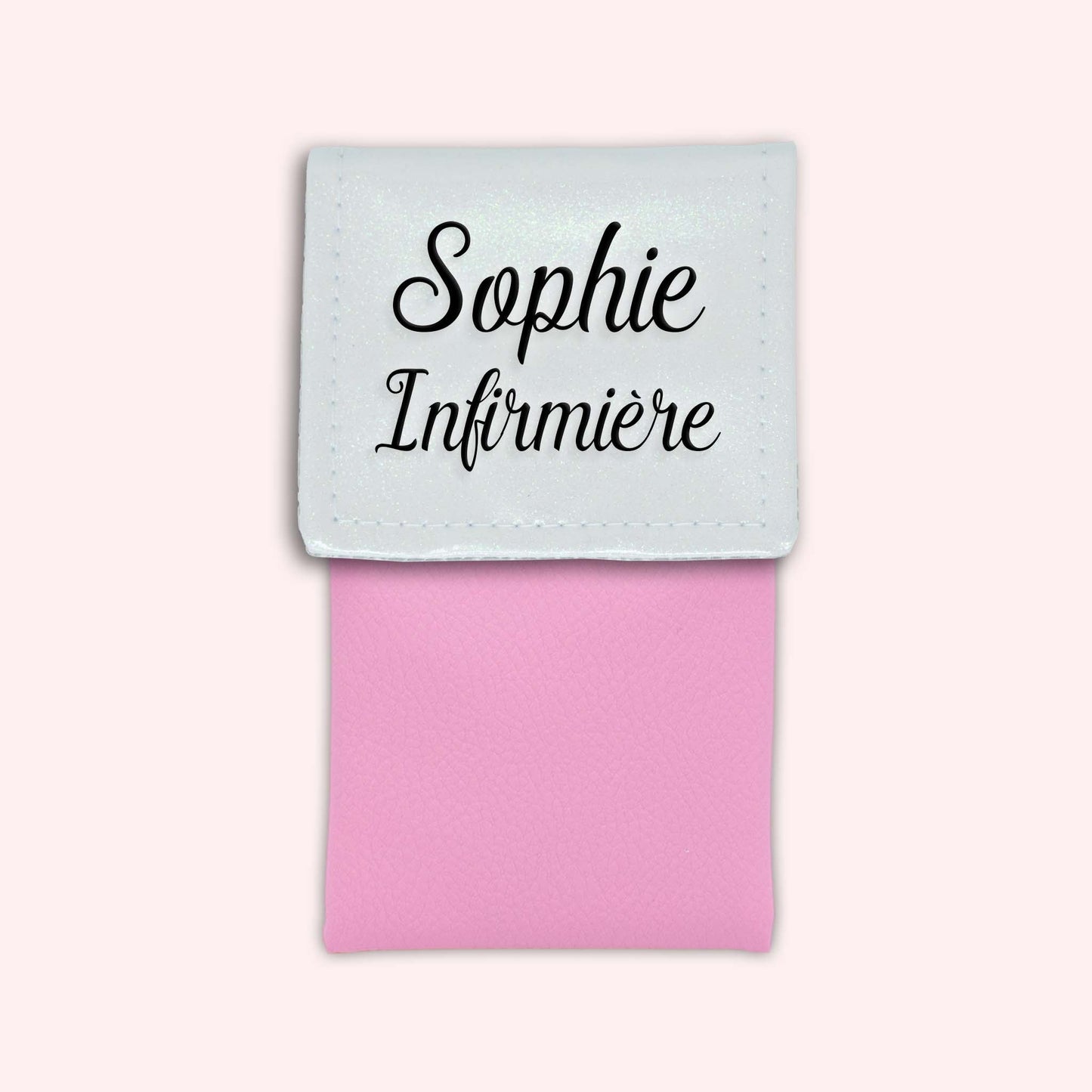 Two-tone pouch with white glitter flap