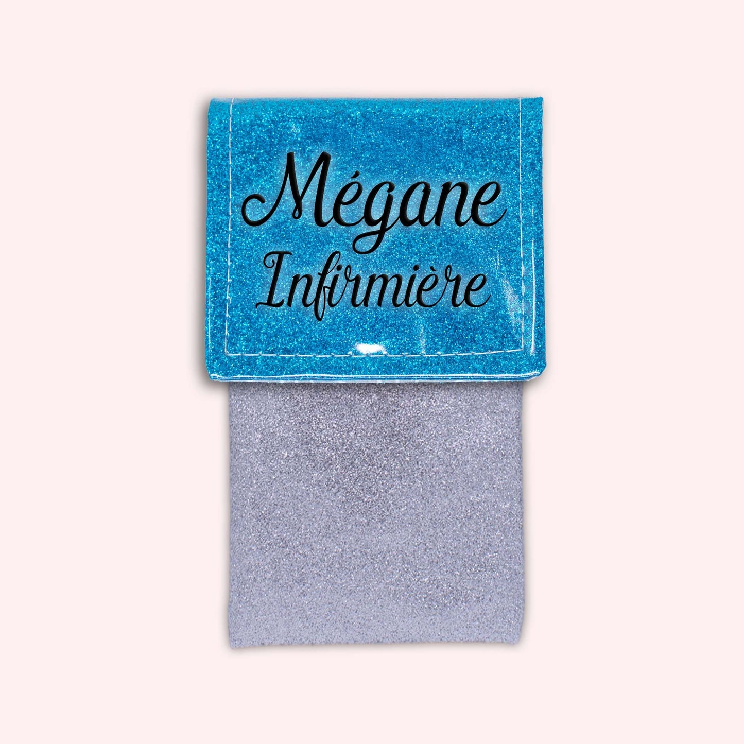 Pochette bicolore rabat Bleu Atlantique paillette