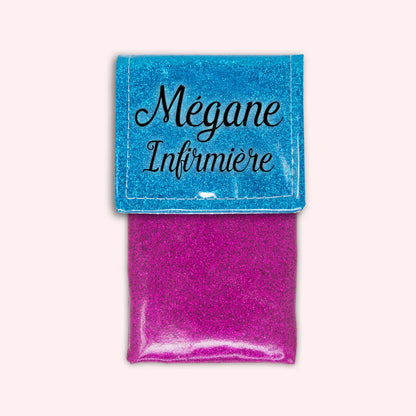Two-tone Atlantic Blue glitter flap pouch