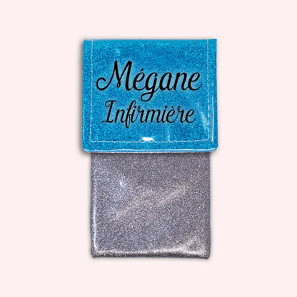 Pochette bicolore rabat Bleu Atlantique paillette