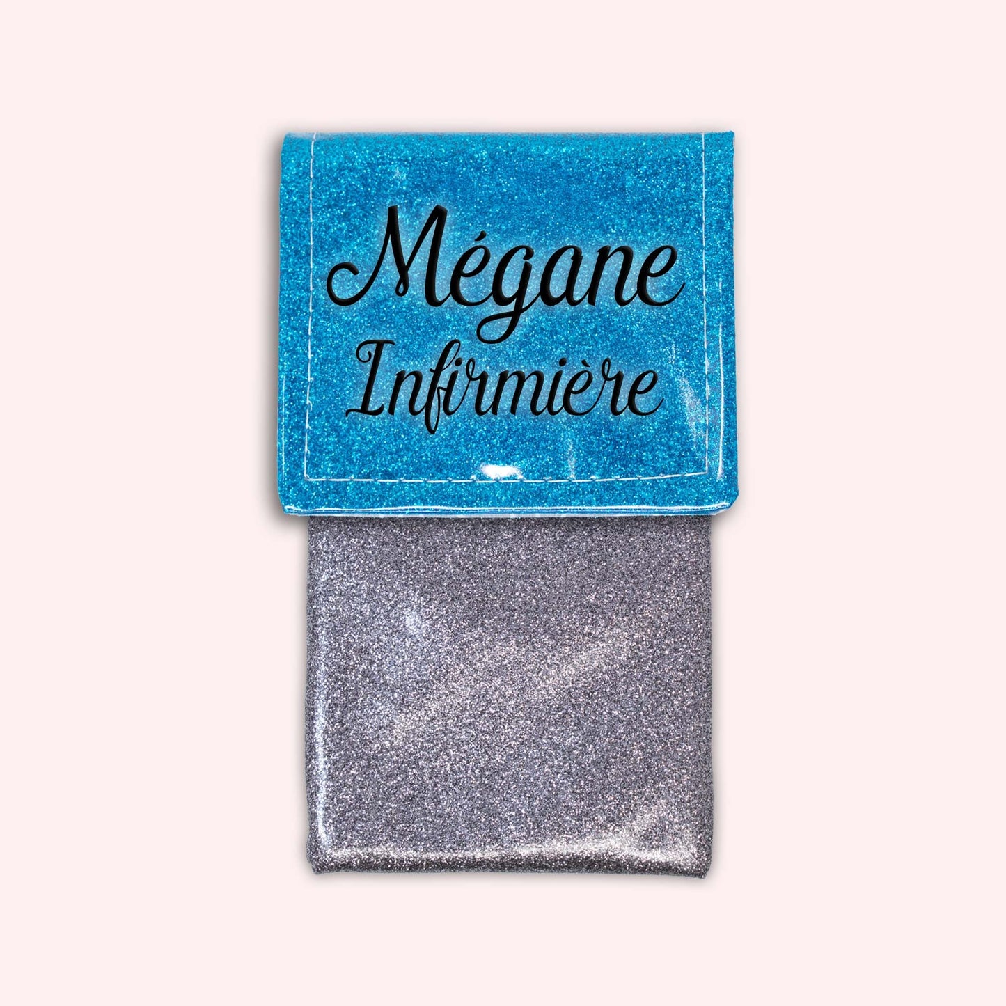 Pochette bicolore rabat Bleu Atlantique paillette