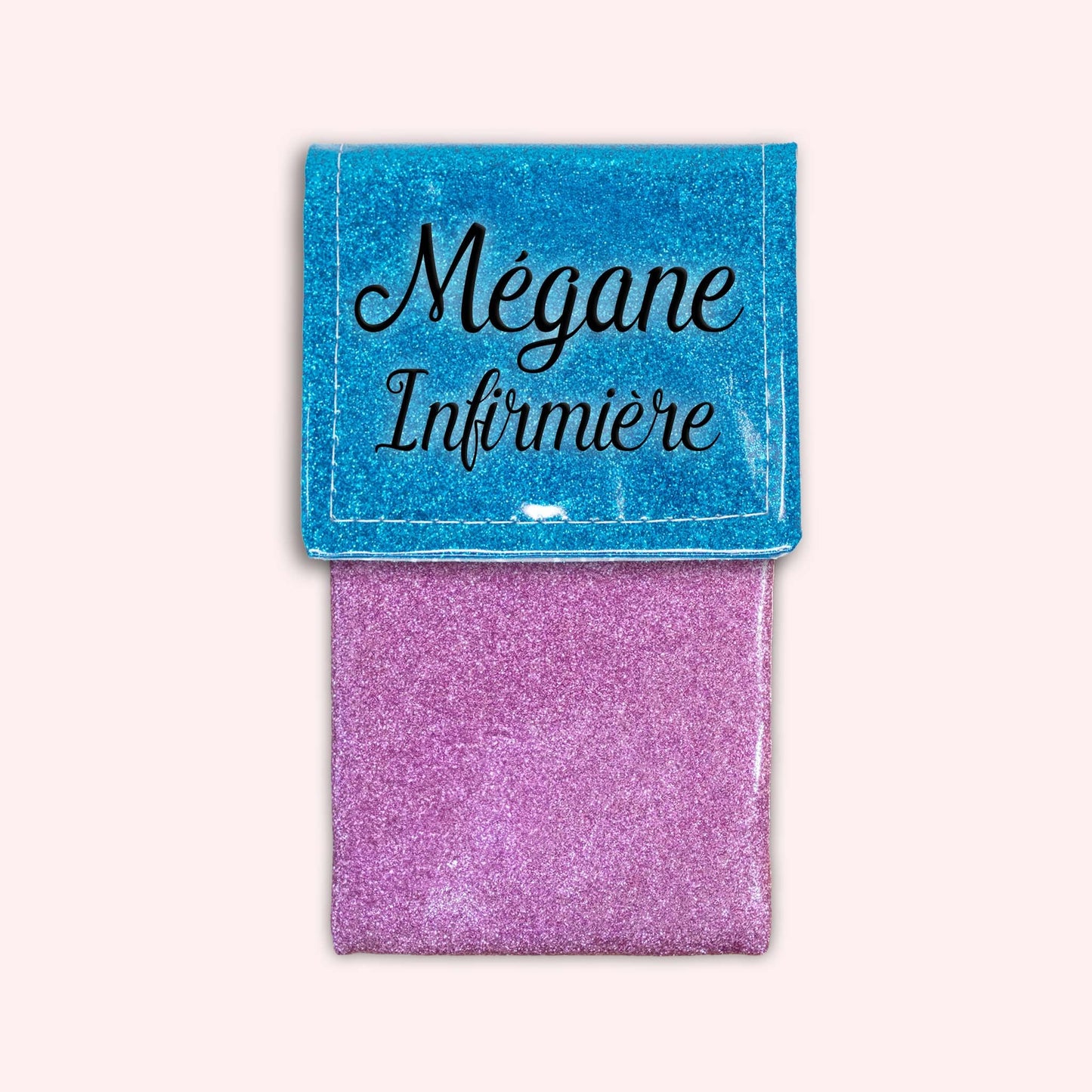 Pochette bicolore rabat Bleu Atlantique paillette