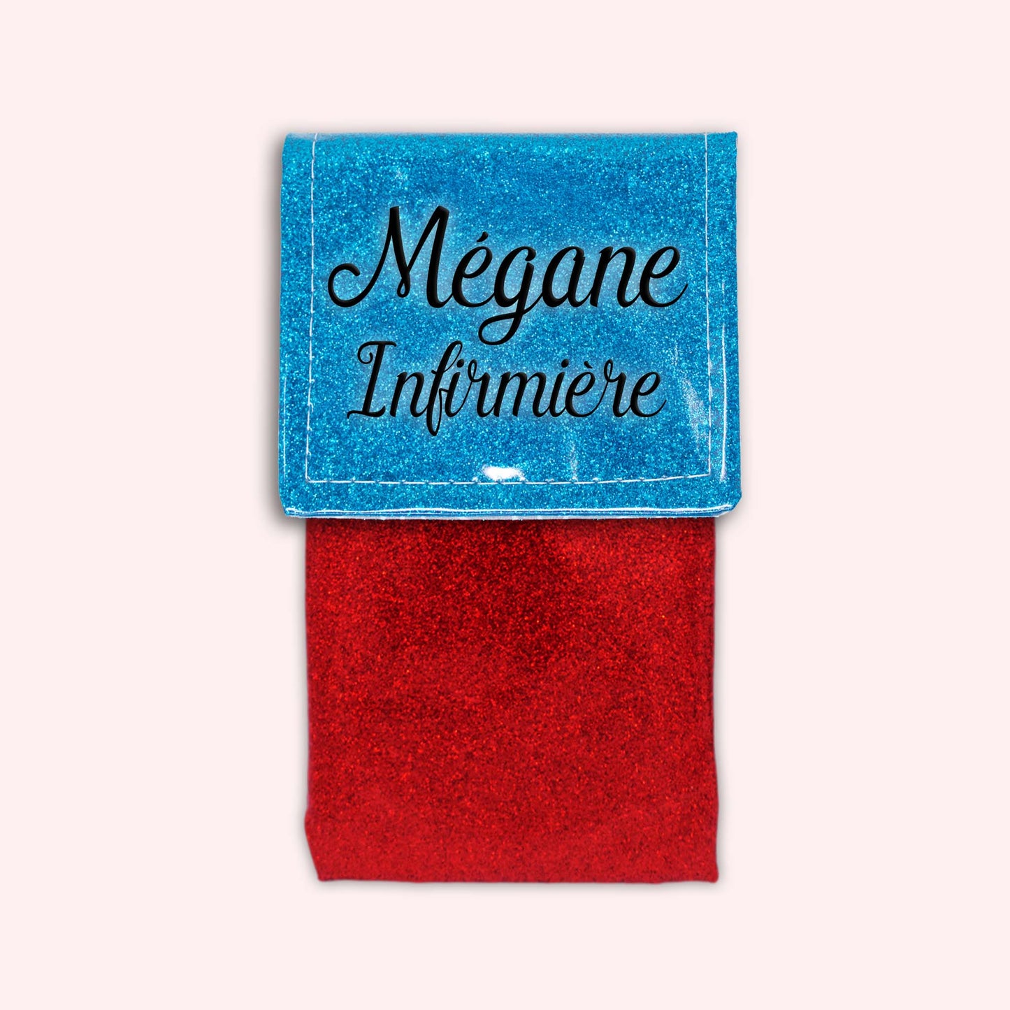 Pochette bicolore rabat Bleu Atlantique paillette