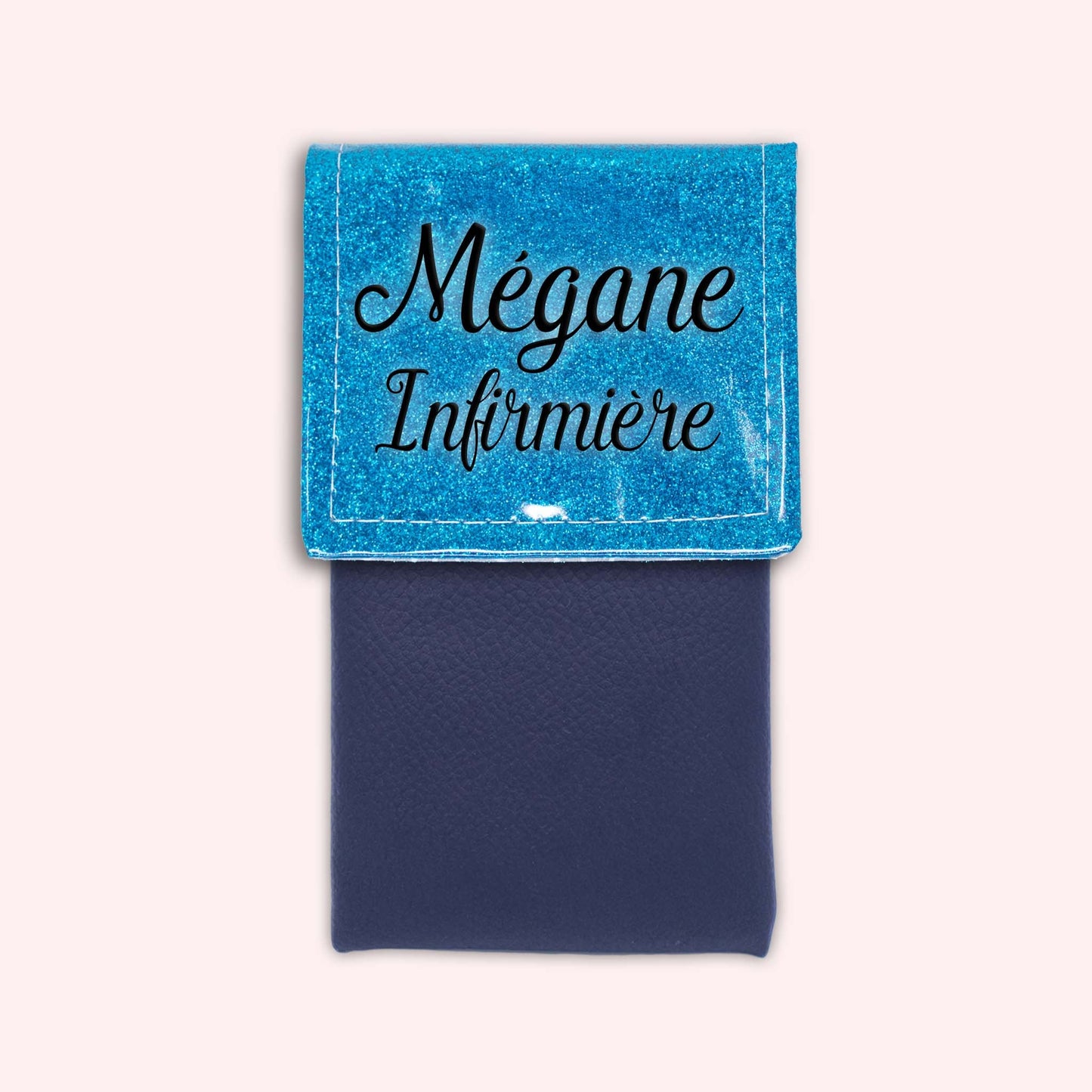 Pochette bicolore rabat Bleu Atlantique paillette