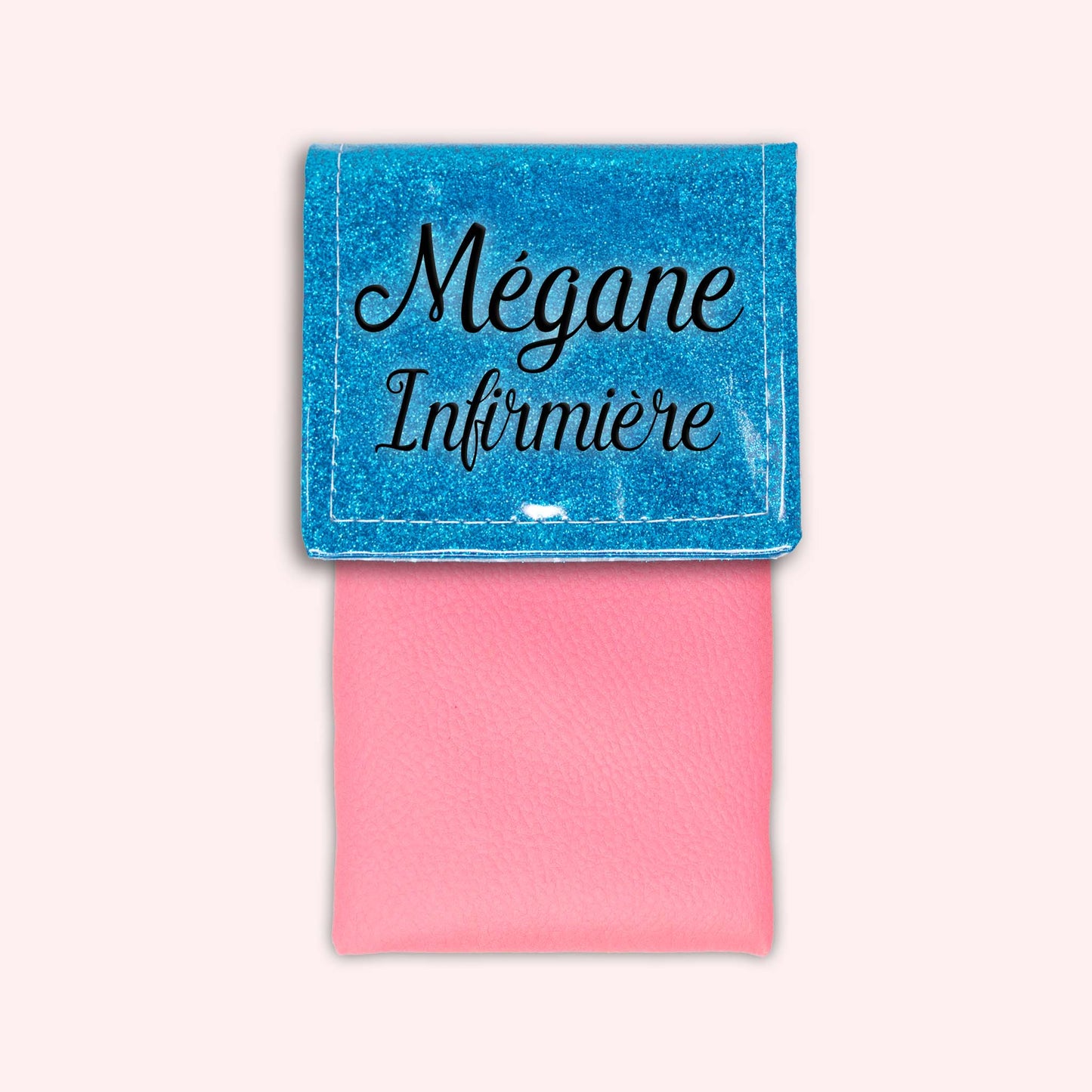 Pochette bicolore rabat Bleu Atlantique paillette