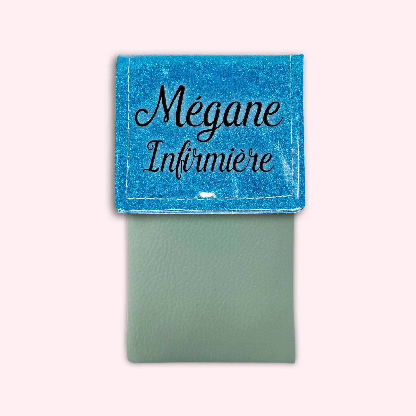 Pochette bicolore rabat Bleu Atlantique paillette