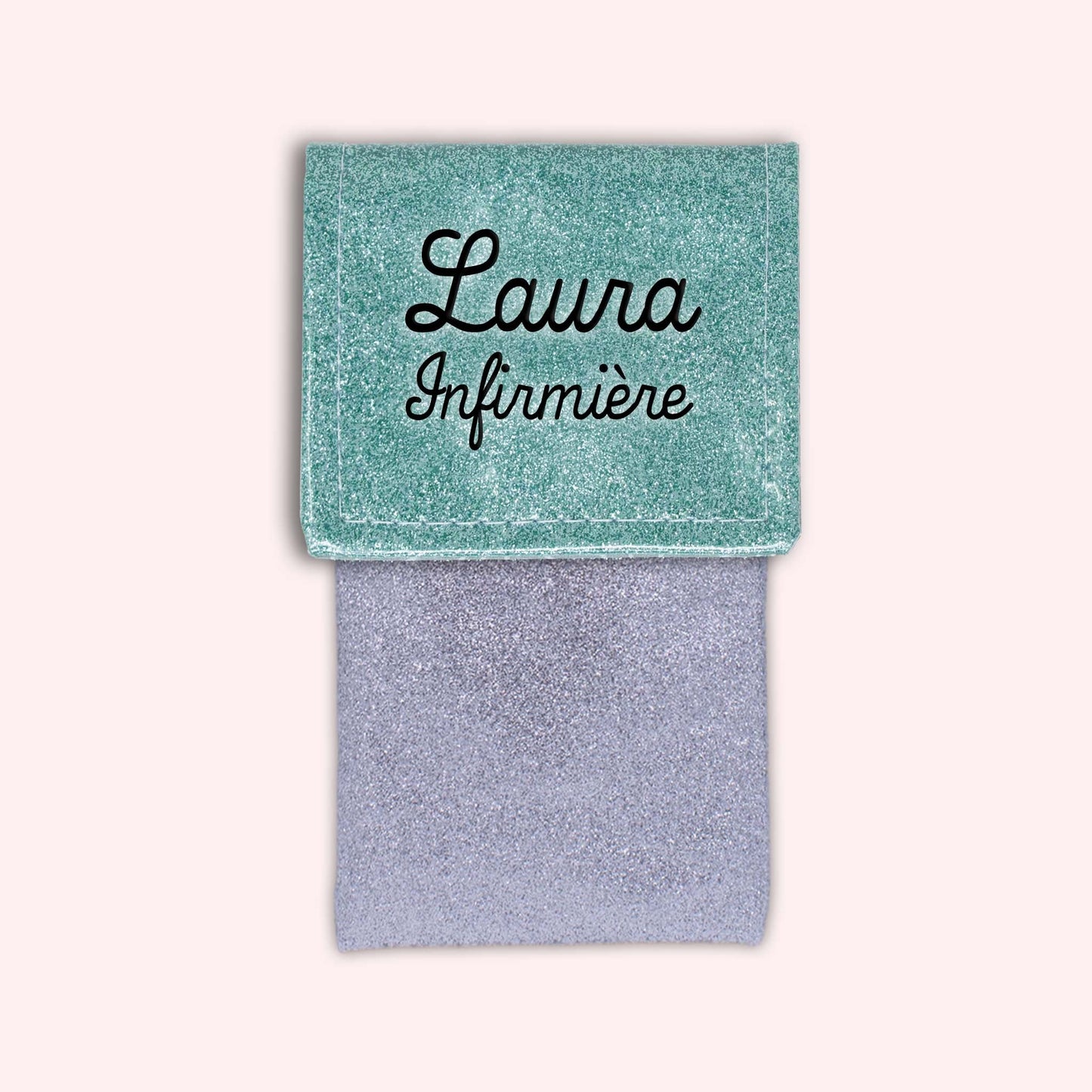Two-tone pouch with sky blue glitter flap