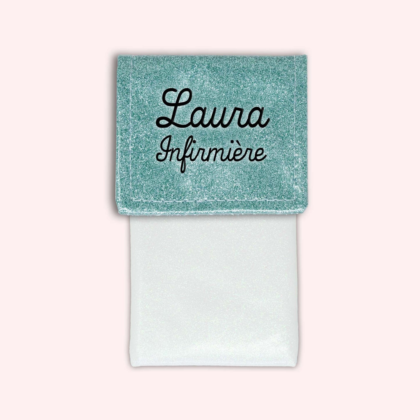 Two-tone pouch with sky blue glitter flap