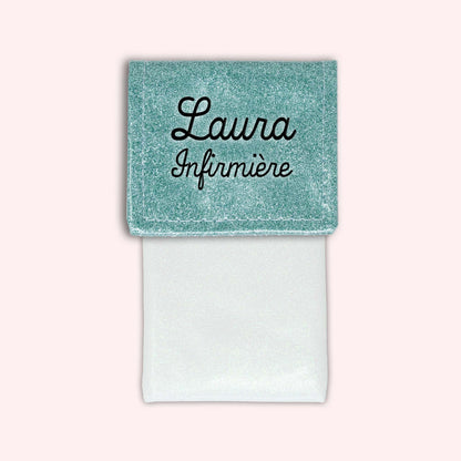 Two-tone pouch with sky blue glitter flap