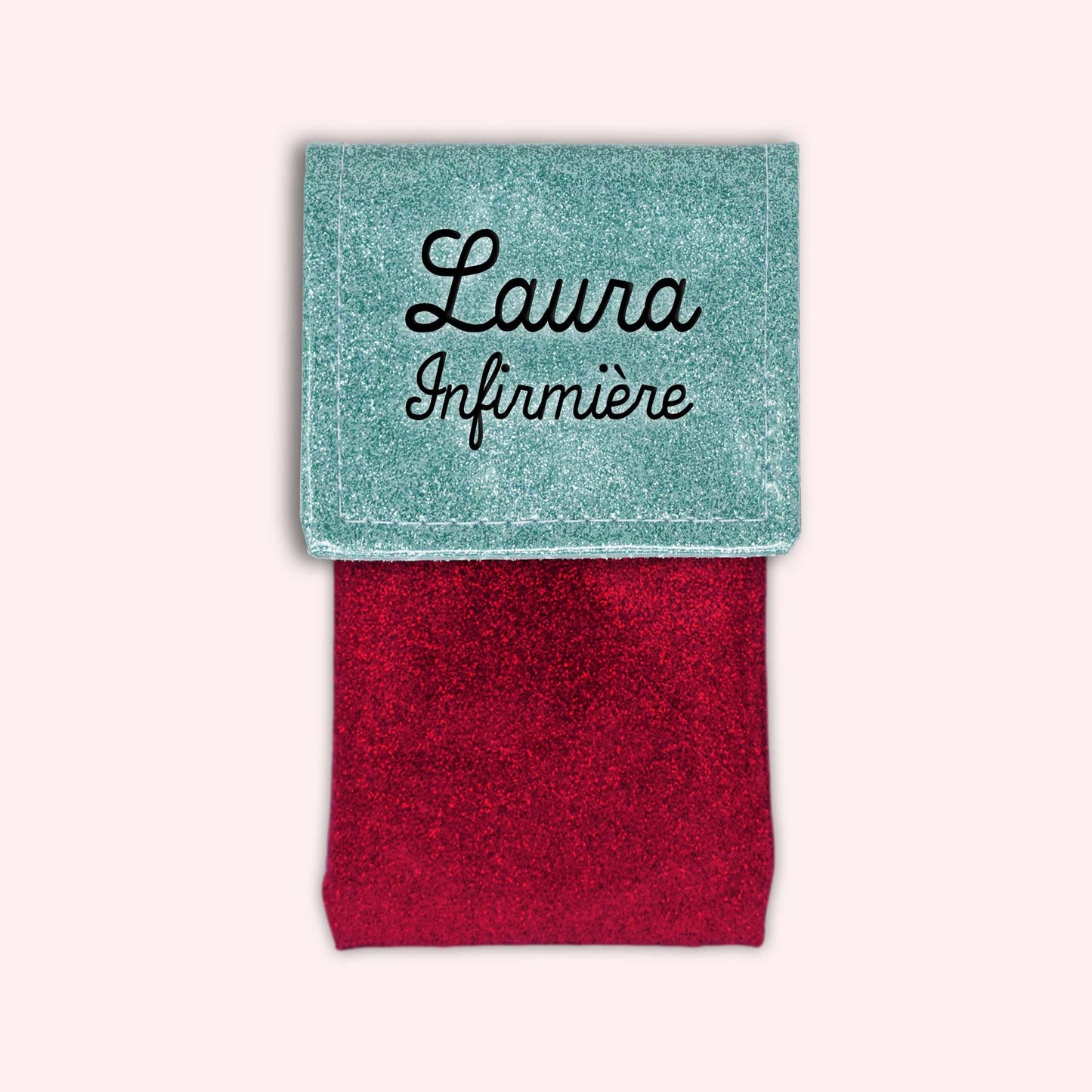Two-tone pouch with sky blue glitter flap