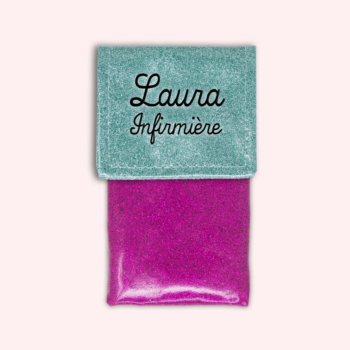 Two-tone pouch with sky blue glitter flap