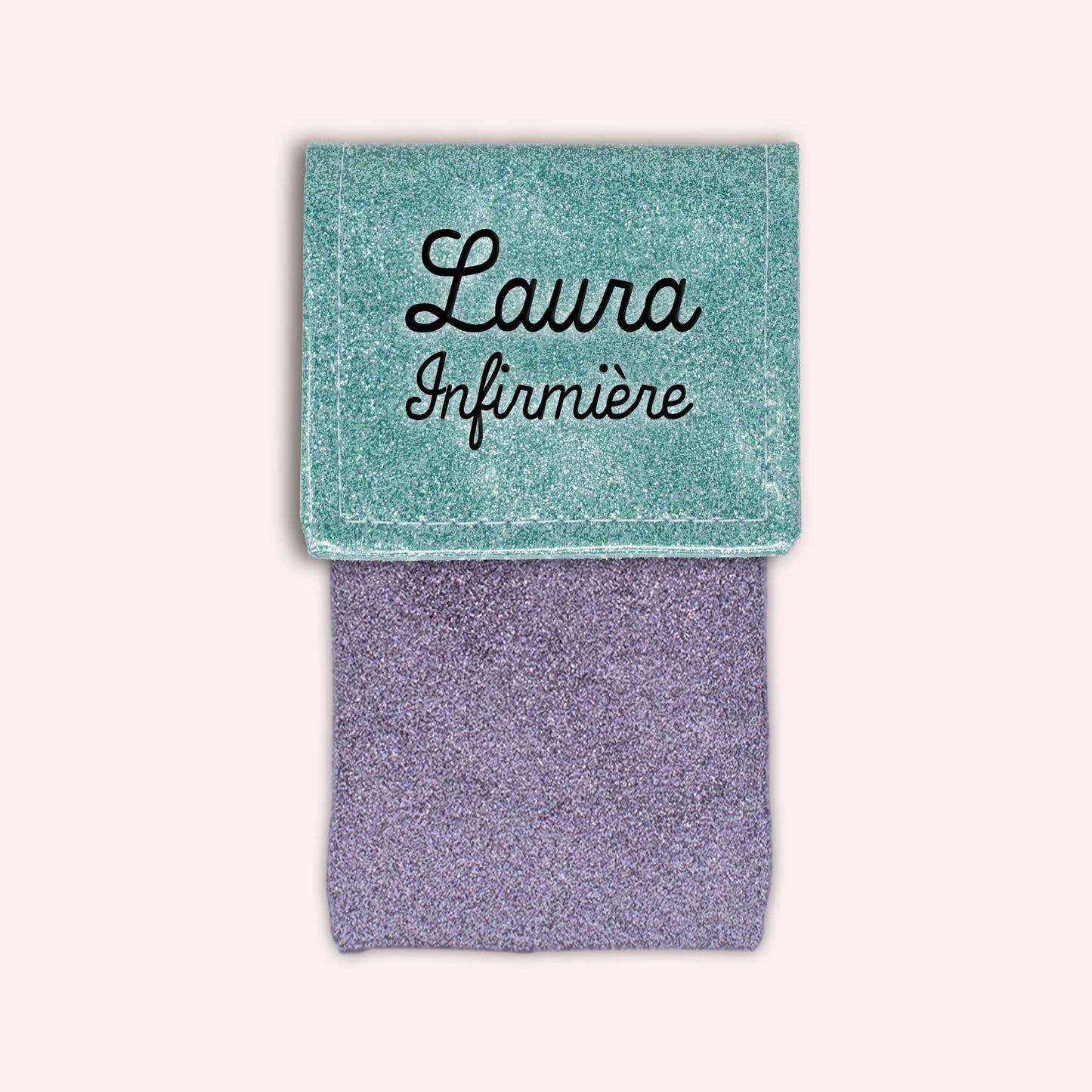 Two-tone pouch with sky blue glitter flap