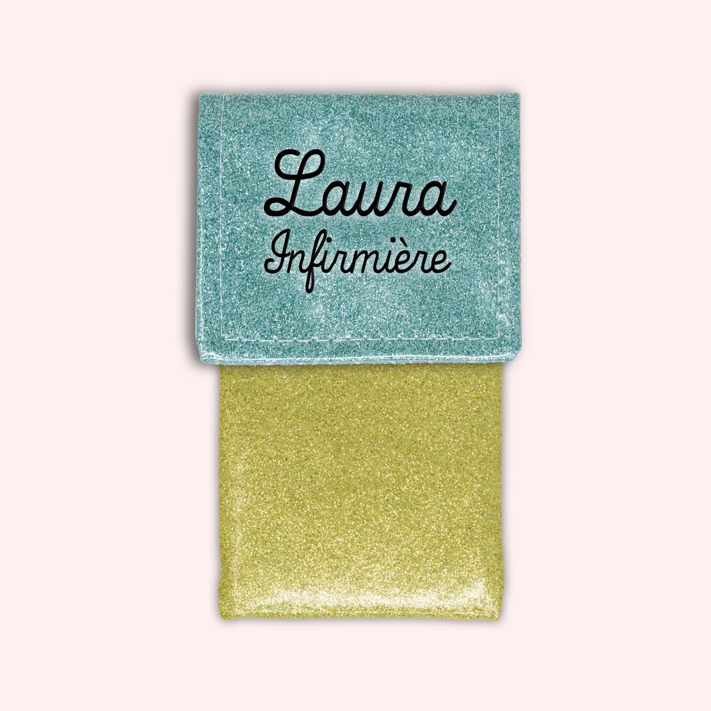 Two-tone pouch with sky blue glitter flap