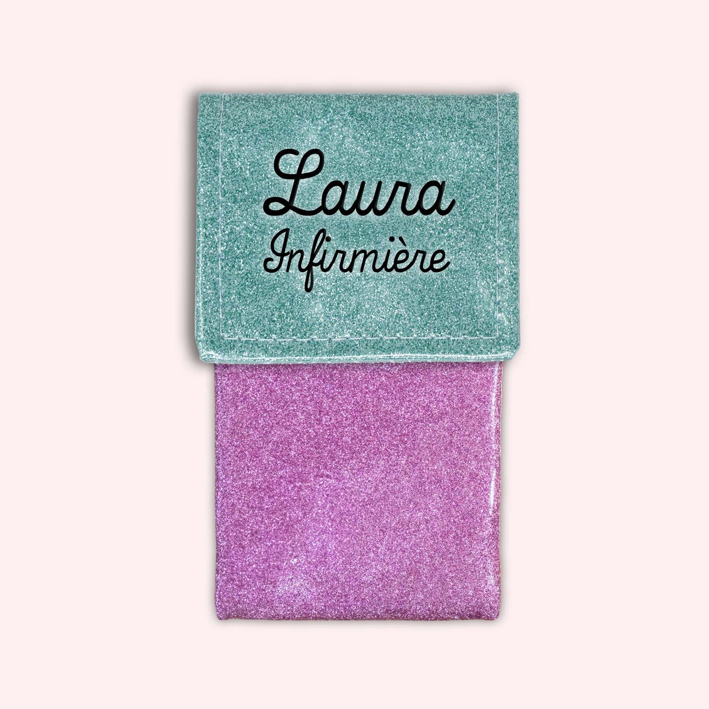 Two-tone pouch with sky blue glitter flap
